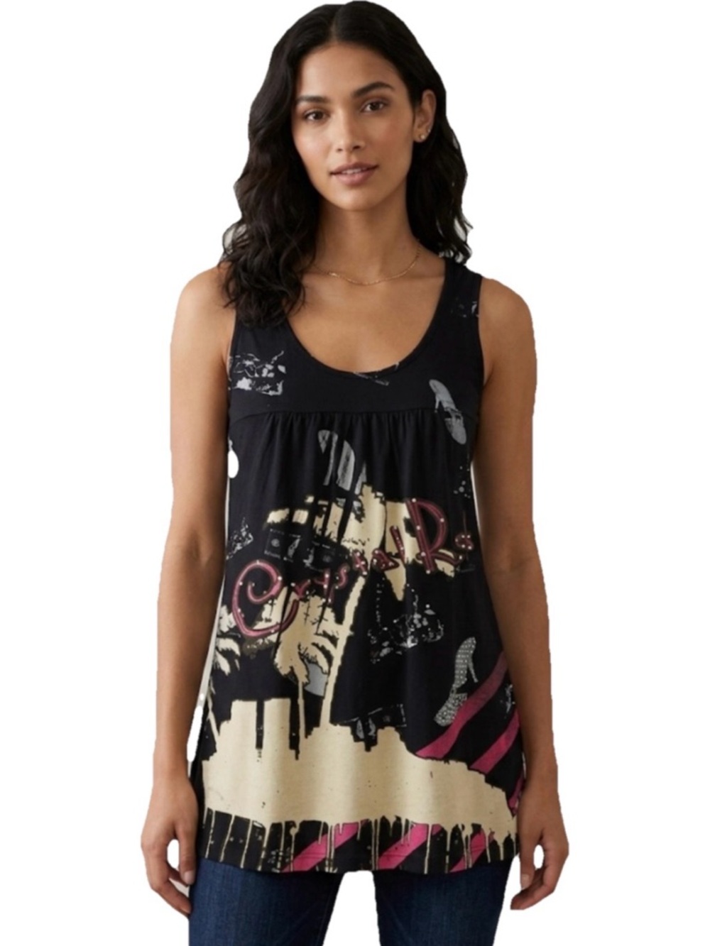Christian Audigier Crystal Rock Women’s Black Tank Tunic Women’s Size Small